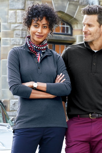 A shot of a woman wearing Brooks Brothers Women’s Mid-Layer Stretch 1/2-Button.