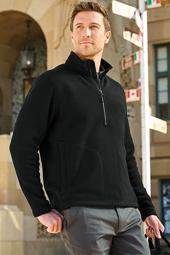 A shot of a man wearing Port AuthorityArc Sweater Fleece 1/4-Zip.