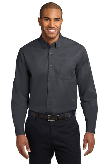 A front view of a man wearing Port Authority Tall Long Sleeve Easy Care Shirt.