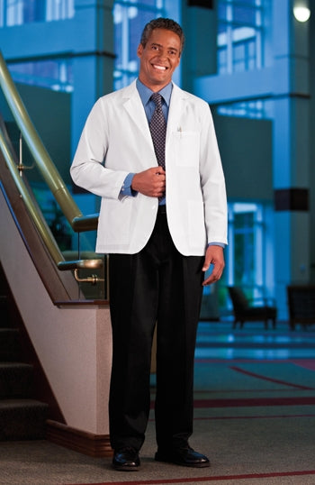A photo of a man wearing White Swan META Fundamentals 30" Men's Consultation Coat.