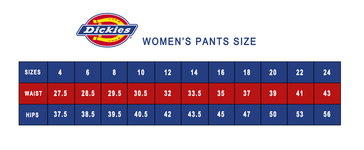 dickies women's pants size chart
