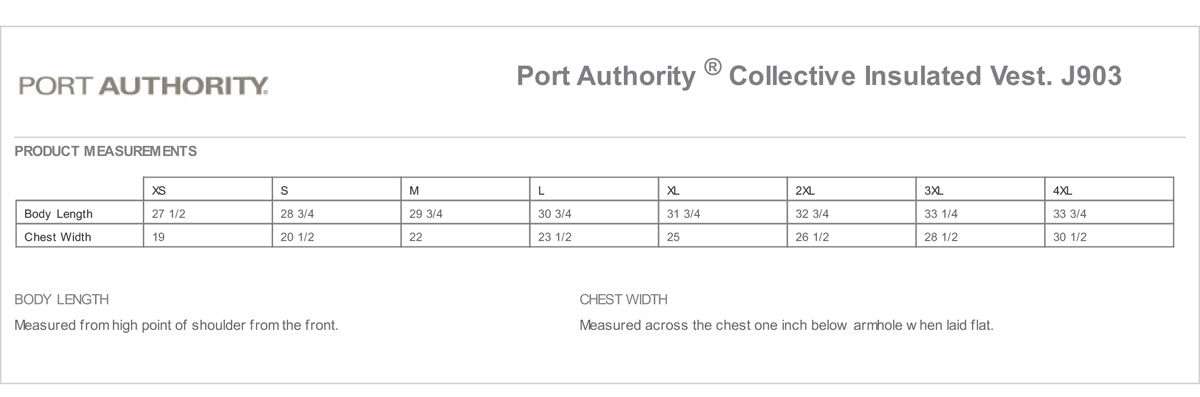 Port Authority® - Collective Insulated Vest. J903 Size Chart