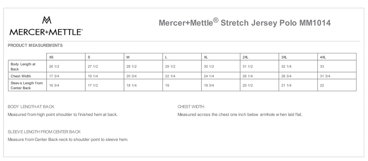 Mercer+Mettle® - Stretch Jersey Polo. MM1014 Size Chart
