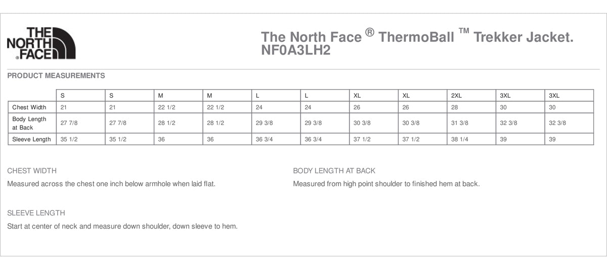 The North Face® ThermoBall™ Trekker Jacket. NF0A3LH2 Size Chart