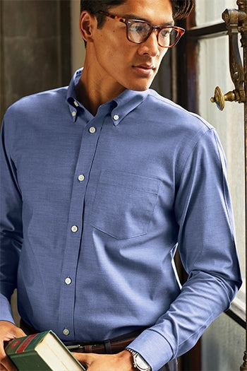 A shot of a man wearing Brooks Brothers® Wrinkle-Free Stretch Pinpoint Shirt.