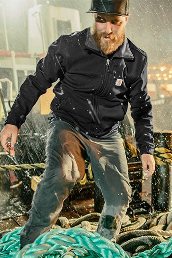 Front view of a man wearing Carhartt Crowley Soft Shell Jacket.