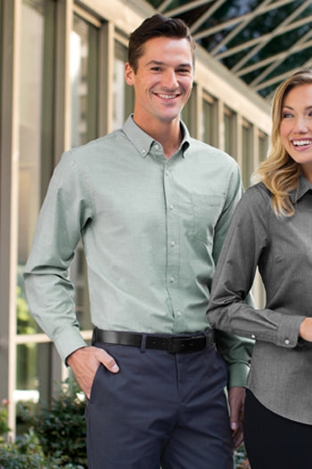 A shot of a man wearing Port Authority SuperPro Oxford Shirt.