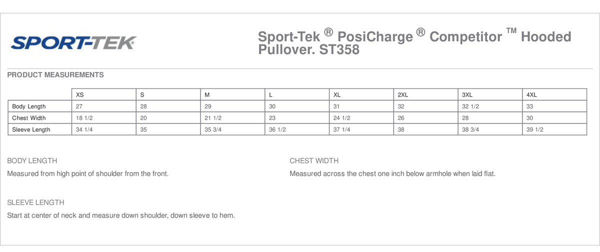 Sport-Tek - PosiCharge ® Competitor ™ Hooded Pullover. ST358 Size Chart