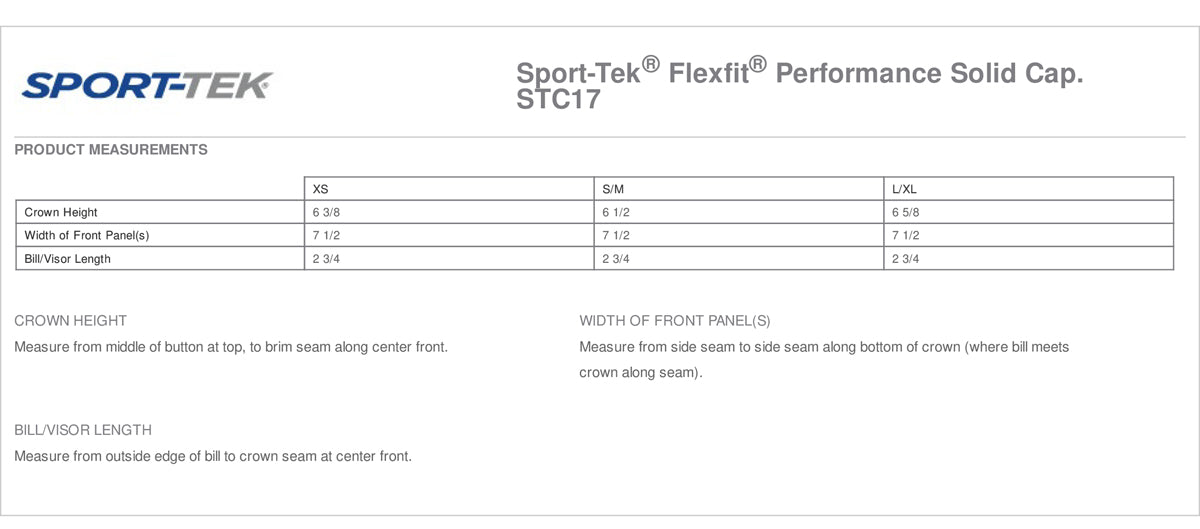 Sport-Tek - Flexfit Performance Solid Cap. STC17 Size Chart