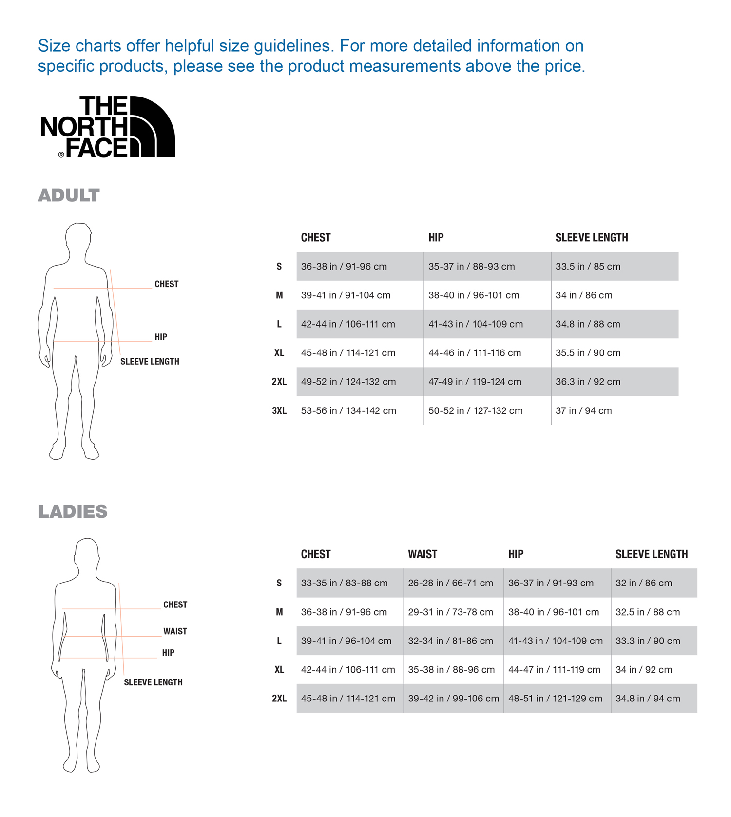 North Face Women's Sizing Chart