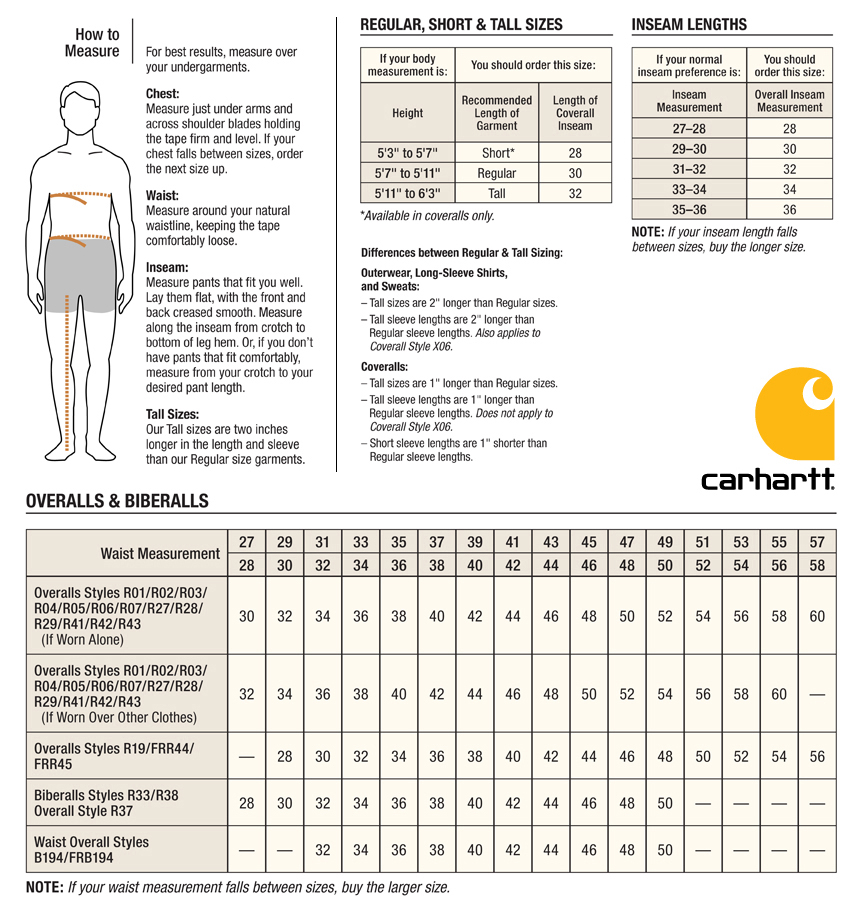 Carhartt Bib Size Chart | vlr.eng.br