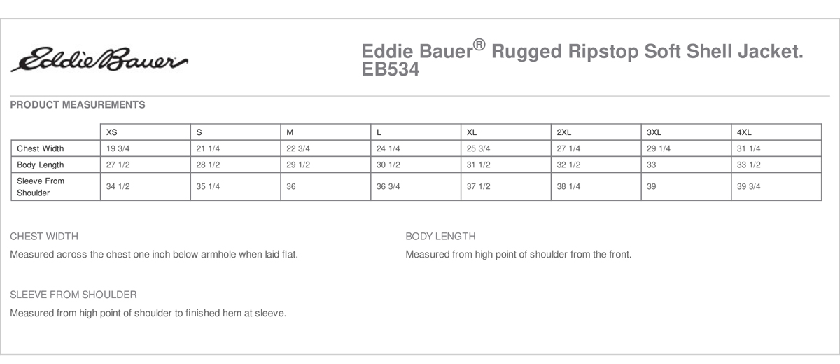 Eddie Bauer Rugged Ripstop Soft Shell Jacket Size Chart