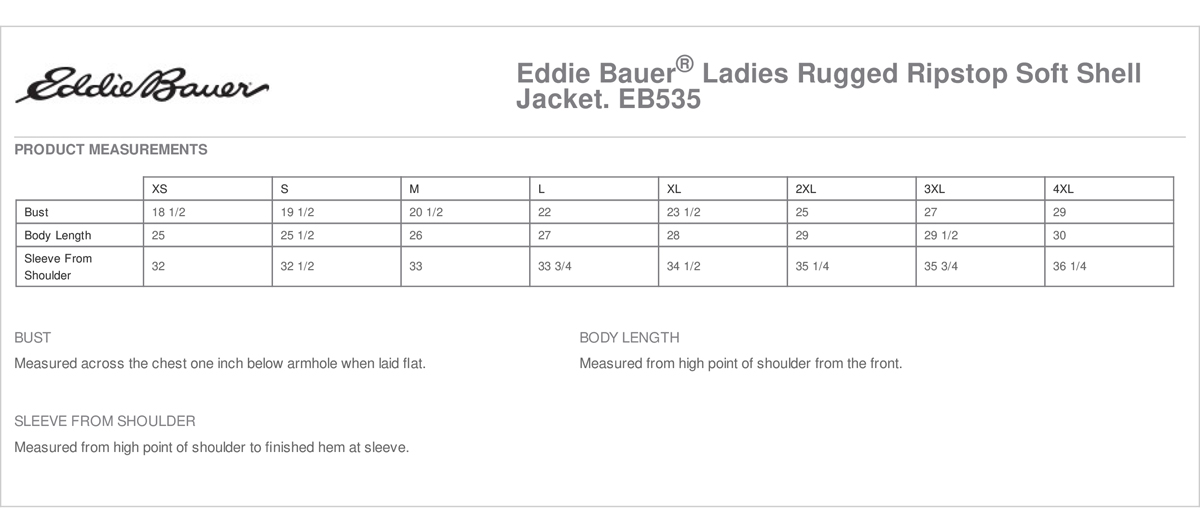 Eddie Bauer Womens Jacket Size Chart