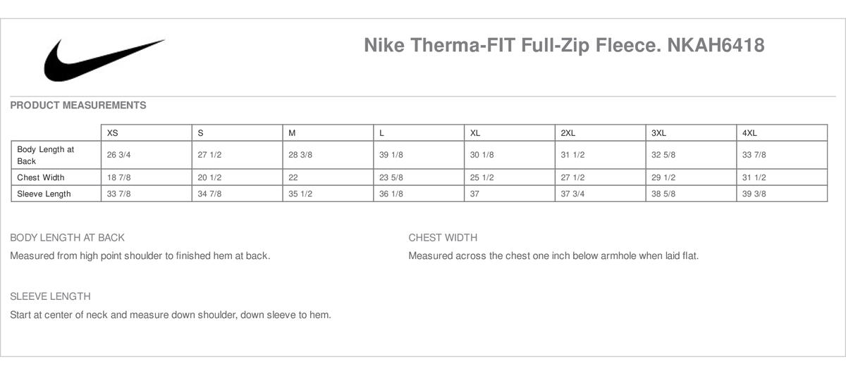 nike therma fit size chart