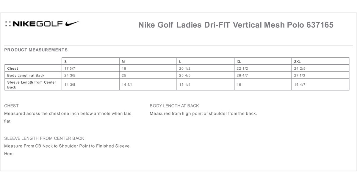Nike Ladies Dri Fit Micro Pique Polo Size Chart
