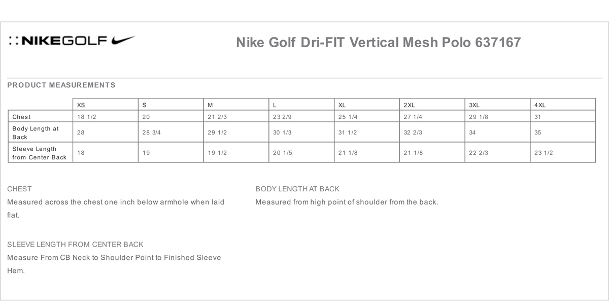 Nike Dri Fit Long Sleeve Size Chart